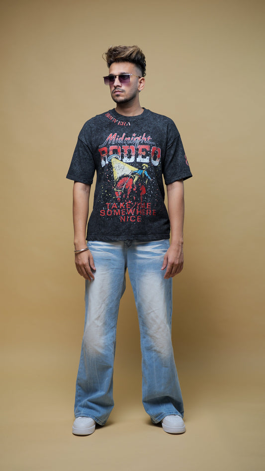 BLACK ACID WASH MIDNIGHT RIDER T-SHIRT