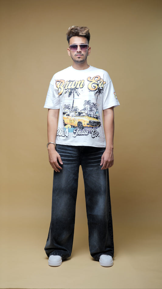 WHITE VINTAGE CAR T-SHIRT