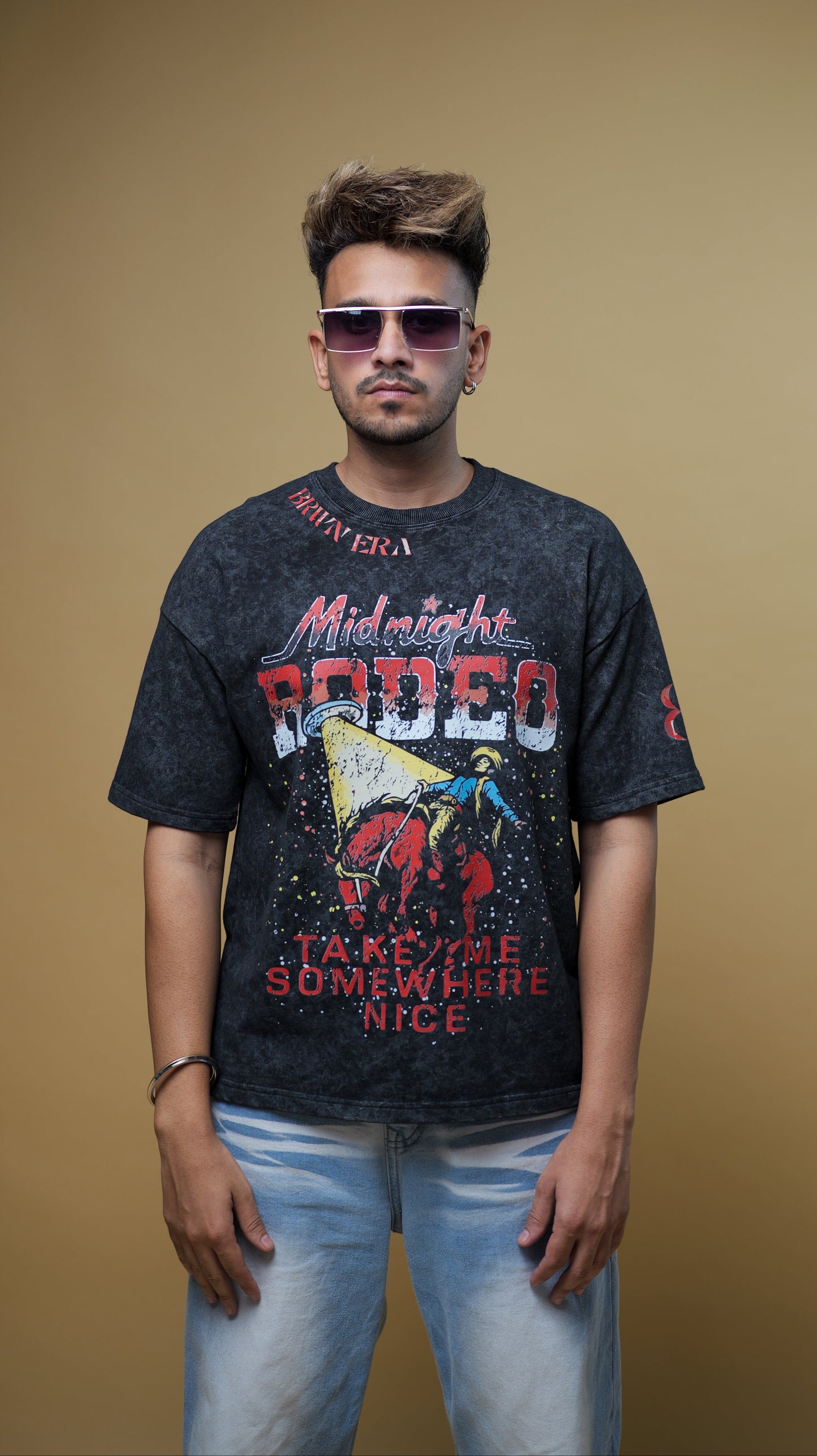 BLACK ACID WASH MIDNIGHT RIDER T-SHIRT