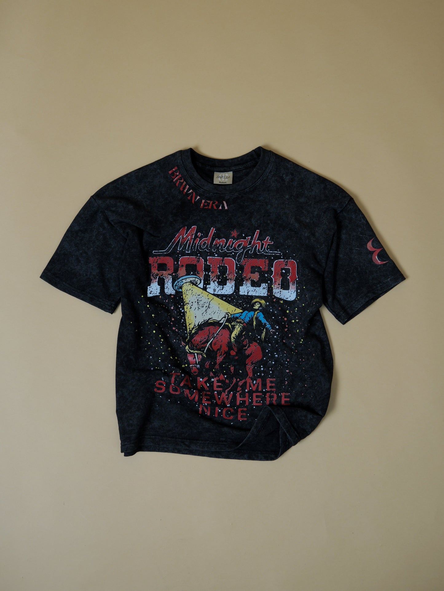 BLACK ACID WASH MIDNIGHT RIDER T-SHIRT